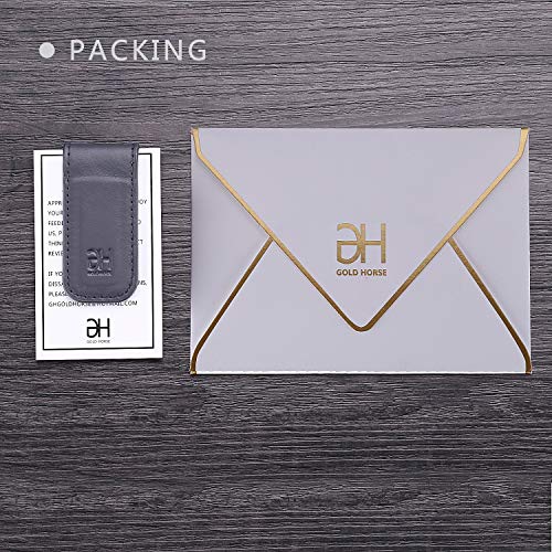 GH GOLD HORSE Slim Magnetic Money Clip Genuine Leather Business Card Holder for Men (Grey) - Thumbnail 7
