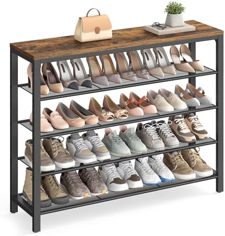 VASAGLE Shoe Rack, 5-Tier Shoe Storage Organizer with 4 Metal Mes...