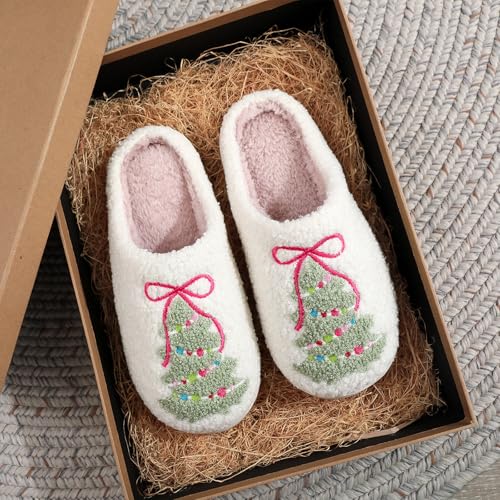 Christmas Tree House Slippers for Women Men Fluffy Soft Cozy Slip on Indoor Outdoor Slippers Christmas Gifts3