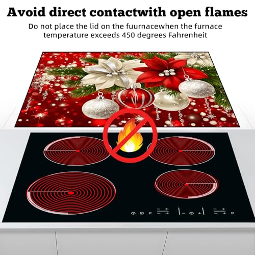 Image of Christmas Multi-Design Stove Cover for Glass /Electric Stoves - 3-in-1 Heat-Resistant Protector Mat, Non-Slip Drying Rack 28 inchx20 inch