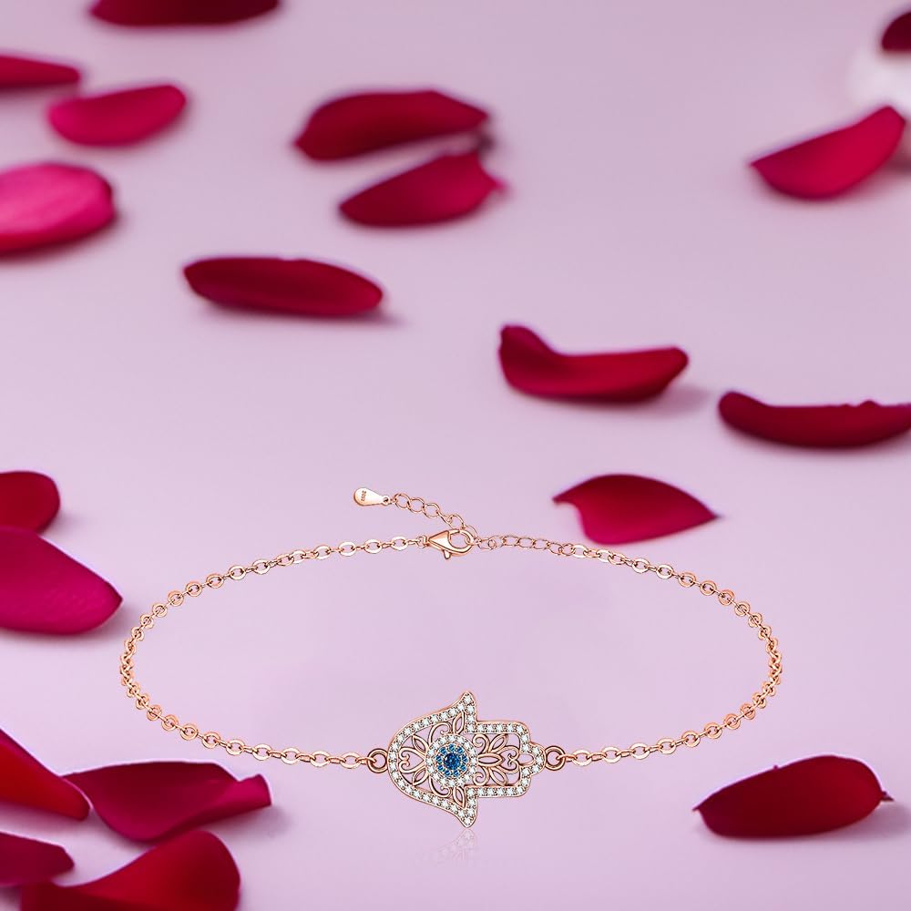 Elephant Hamsa Anklet for Women 925 Sterling Silver Evil Eye Ankle Bracelet for Women Cubic Zirconia Adjustable Anklet Ward off Negativity Gifts for Women - Image 4