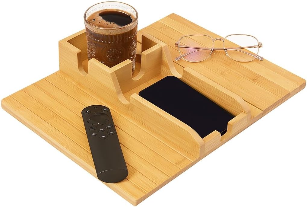 Couch Cup Holder, Sofa Armrest Tray with Drink Holder, Foldable Anti-Slip Arm Table, Cup Holder Tray for Mugs Cellphone Remote and Snacks.
