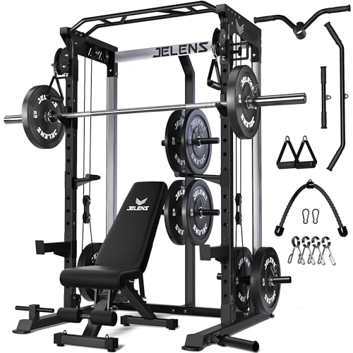 Image of JELENS C21 Power Cage, 2000LBS Multi-Function Power Rack with Independent Dual Pulley System, All-in-One Squat Rack for Cable Crossover, Home Gym Workout Machine
