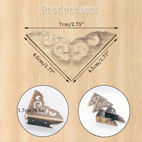 Image of Corner Protector Edge haowei 4-Pcs Retro Bronze Metal Decorative Box Safety Bumpers for Cabinet Chest Desks Jewelry Box Drawer Tables Furniture