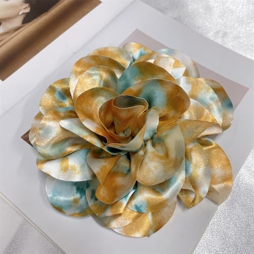 Image of Dainty Dyed Satin Fabric Leopard Print Rose Flower Extra Large Big Brooches Lapel Pins for Women Delicate Silk Floral Flower Oversized Brooch Pin for Wedding Party Banquet Dress Suit Ceremony Clothes Accessories Jewelry Gifts 7.5in