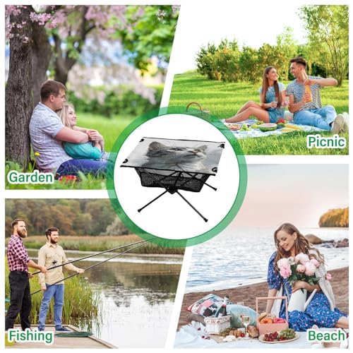 Mesa plegable para camping SDMKA con diseño de gato, portátil y fácil de transportar, ideal para playa y picnic miniatura 7