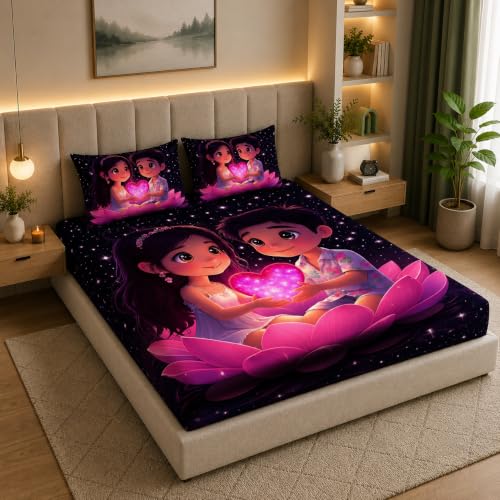 Image of 7D Digital Printed King Size Bedsheet with 2 Pillow Covers | Soft Premium Cotton Feel Microfiber Double Bed Bedsheet | Wrinkle Free & Fade Resistant | (Lovedigital, King Size - 90 x 100)