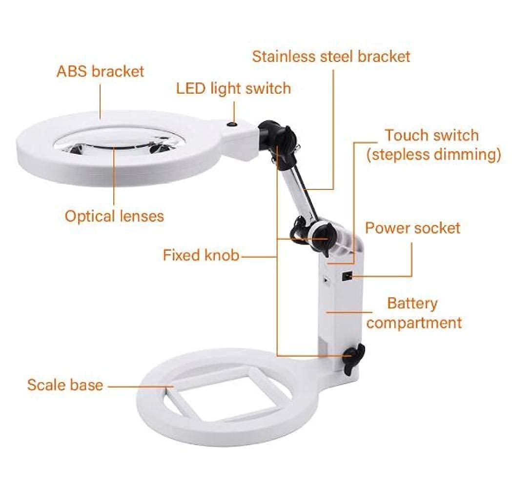 JOZZY Lupa,Lámpara de Escritorio Plegable con 19 LED Regulables y 3 Luces LED de luz Diurna, 2X 5X Mesa Manos Libres - Manualidades Lectura Joyería Soldadura Costura Hobby Inspección Universal