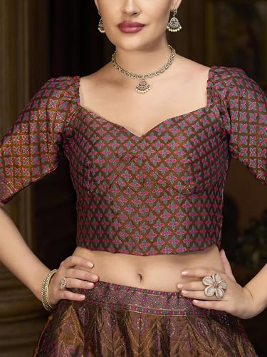 Image of PURVAJA Women's Kanjiwaram Semi-Stitched Lehenga choli