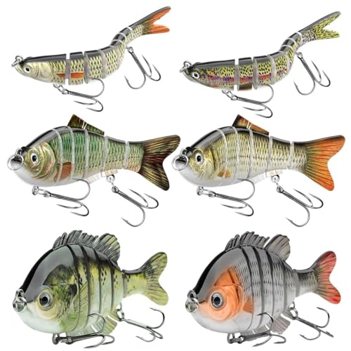 6pcs Fishing Lures for Freshwater and Saltwater,bass Lures Lifelike Fishing Lures for All Species, Swimbait for Relax Family Fishing, Must-Have for Lovely Anglers (Multiple Sizes)