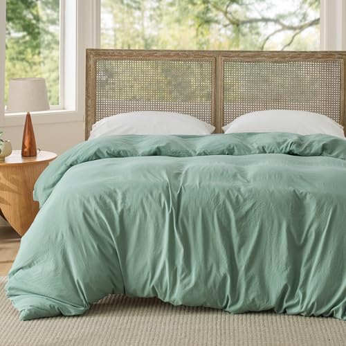 Image of Bedsure Prewashed Sage Green Duvet Cover King Only, Cotton-Like Feel | 1 Duvet Cover Only, No Pillow Shams, Ultra Soft, Relaxed Texture, Zipper Closure, 8 Corner Ties, Year-Round, Easy Care