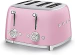 Smeg 50's Style Retro Aesthetic 4 Slice Toaster 6 Presets Extra Wide Slots, White, TSF03WHUS