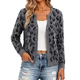 Strickjacke Damen Leopard Cardigan Mit Knöpfen Herbstjacke Vintage