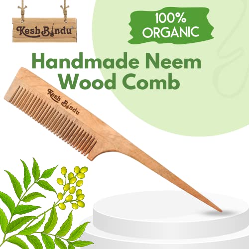 Image of Handmade Kacchi Neem Wooden Comb For Women Styling Hair, Detangling, Frizz Control & Shine, Suited For Men All Hair Types Kangi (Tel Comb)