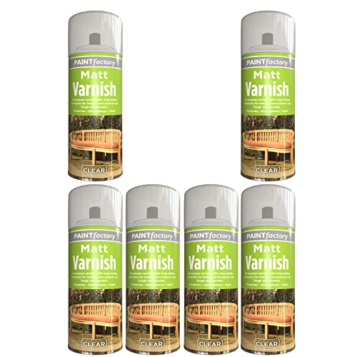 YORKSHIRE HOMEWARE All Purpose Clear Gloss Varnish Matt Professional Spray For Furniture, Metal, Wood, Plastic, Glass and more Aerosol Exterior Interior Spray Paint Can 250ml (Pack Of 6)