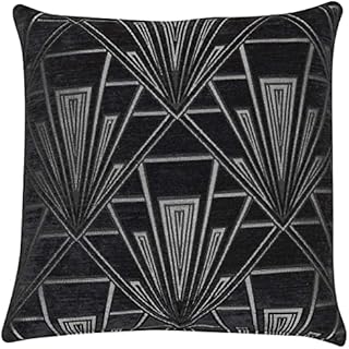 Art Deco Cushion Cover. Double Sided Luxury Velvet Chenille. Black and Silver Retro Design. 17"x17" Square Pillow. Geometric bold design. 20s and 30s style. Handmade in the UK.