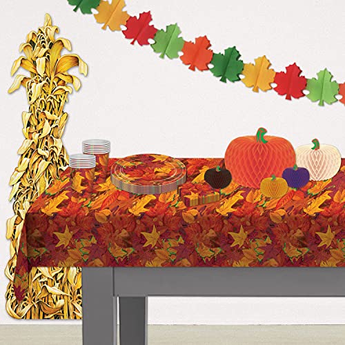 Image of Beistle Fall Leaf Tablecovers, 54 inch x 108 inch, 3 Pieces - Plastic Table Cloth, Rectangular Tablecloth