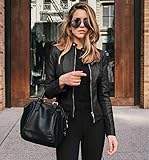Damen Lederjacke,Frauen Kunstleder Pu Jacke Street Zippers Plus Size Kurz Geschnittene Jacken Herbstmode Solid Short Slim Cardigan Coat Weibliche Basic Jacke, Schwarz, XXL