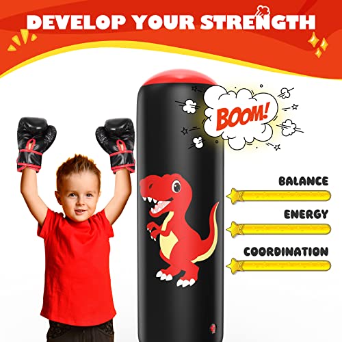 Qpau Inflatable Punching Bag, 48 Inch Stable Inflatable Boxing Bag For 3-6 Kids,Dinosaur Toy & Gifts For Boys And Girls, Kids Boxing Set For Practicing Karate, Taekwondo, Mma,Red #TOP1