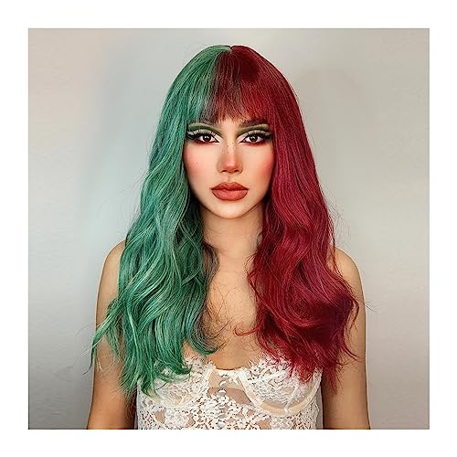 Perruque longue ondulée verte et rouge pour votre cosplay de Noël ou look festif d'Halloween