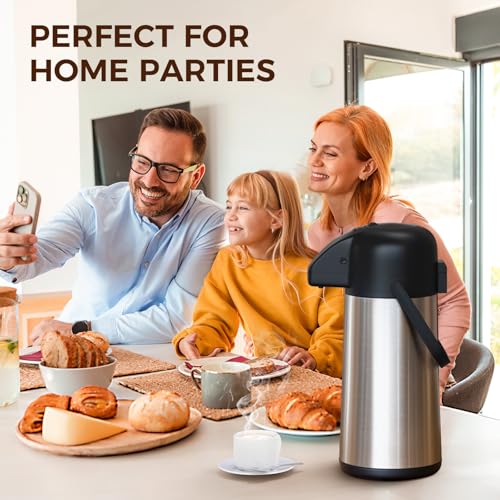 Image of Coffee Carafe for Keeping Hot - Gezoss 85OZ / 2.5L Airpot Coffee Dispenser with Pump - Large Coffee Carafe for Hot Drinks Tea Liquid - Insulated Stainless Steel Hot Water Beverage Urn for Parties