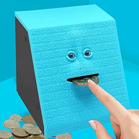 Coin Face Bank Coin Eating Savings Bank, Eating Money Box Jar Automatic Money Saving Collection Piggy Bank, Novelty Funny Face Monkey Bank Birthday Gift for Kids Children, Battery Operated(Blue) Cover
