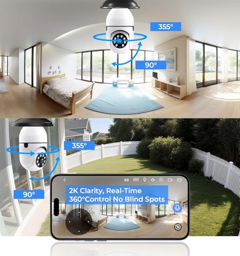 Image of Light Bulb Security Camera 2 Packs, 5G&2.4GHz 2K Security Cameras Wireless Outdoor 360 PTZ Cameras for Home Security with Color Night Vision, 2 Way Talk, AI Human Detection, Screw in Light Socket