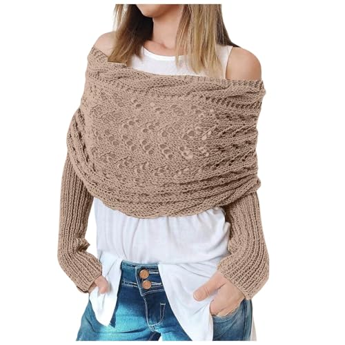 Knitted Scarf with Sleeves for Women,Multifunctional Cable Knit Wrap,Crochet Scarf Shawl Shrug for Women Sweater Scarf