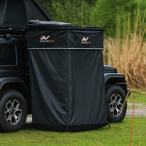 Naturnest Shower Awning Car Camping Shower with Led Light Roof and Floor Mat Portable Privacy Car Side Tents as Camping Bathroom Restroom Toilet