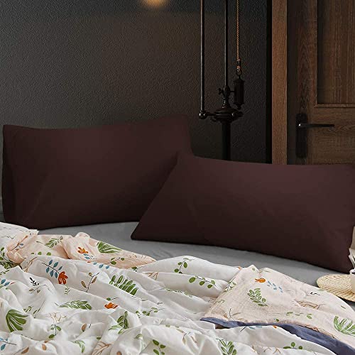 Image of Soft Pillow Covers 20 x 36 Inches - 100% Egyptian Cotton 400 Thread Count Set of 2 Pillow Cover Set Envelope Closure Hotel Quality Pillowcase - Chocolate
