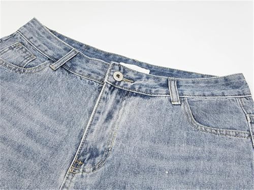 Men Rhinestone Jeans Baggy Straight Vintage Blue Denim Pants Oversized Streetwear Jeans2