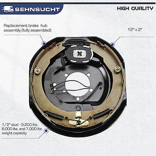 Image of SEHNSUCHT Trailer Electric Brakes, 1 Pair of Electric Brake Assembly 12 inch X 2 inch for 5200lb 6000lb 7000lb Axle (Set 2: 1 Left+1 Right)