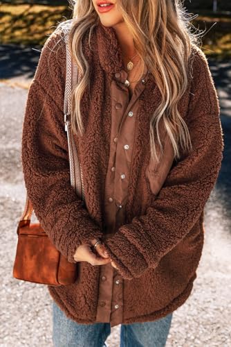 Women's Red Clay Faux Shearling Teddy Bear Long Sleeve Jacket4