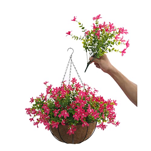 Home Decoration Silk Fabric Fake Flowers DIY Chain Hanging Basket Parlor Garden Wedding Ornaments Cute Pink Artificial Flower Eucalyptus Magnolia (Pink- Medium basket) - Image 2