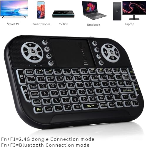 Image of COOLCOLD Mini Wireless Keyboard with Touchpad | Backlit 2.4G & Bluetooth Portable Remote Control for Smart TV, Fire TV Stick, Android TV Box, PC, Laptop, Windows, Mac, Tablet & Smartphone (Black)
