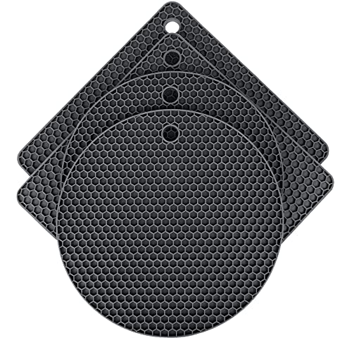 4 Pack Silicone Pot Holders Trivets Hot Pad or Mat for Hot Pots and Pans Multipurpose for Extra Thick, Large, Non-Slip Hot Pads for Kitchen Potholders, Hot Dishers, Jar Opener