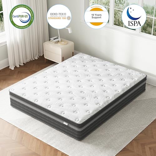Image of Full Mattress in a Box 12 inch Double Mattress Hybrid Design with CertiPUR-US Foam Pressure Relief Motion Isolation 100 Nights Trial
