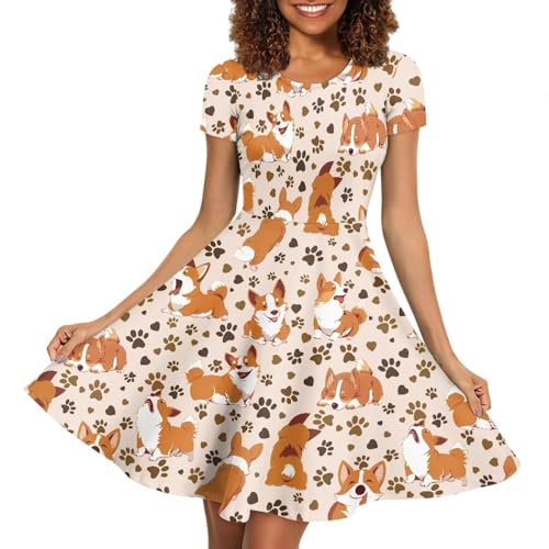Image of HUGS IDEA Womens Puffy Swing Midi Dress Round Neck Short Sleeve Party A-Line Dresses