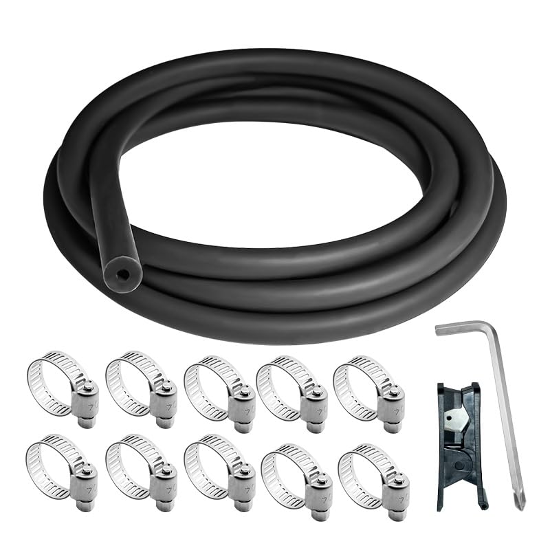 Unicaravan Silicone Vacuum Hose 10FT ID 5/32" (4mm), Wall Thickness 4mm,Matte Black Tubing, With 10PCS Clamps, Tube Cutter, screwdriver,Automotive Marine &amp; Industrial Use