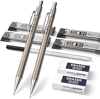 Nicpro Metal 0.9 mm Mechanical Pencil Set with Case, 2 PCS Propelling Pencil with Lead Refill & Erasers for Artist Writing, Drawing, Drafting, Sketching