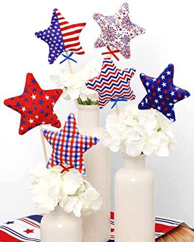 Ciyvolyeen 6Pcs 4Th Of July Table Centerpiece Plush Star With Bamboo Picks Independence Day Fabric Decor Patriotic Party Centerpieces Star Topper Red White Blue House Decorations For Home #TOP1