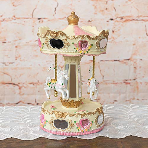 Elanze Designs Cupid Rose Garland Horses Musical Carousel 10 Inch Rotating Figurine Plays Tune Carousel Waltz #TOP1