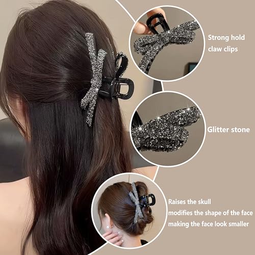 Pinzas para el cabello con moños glitter y cuentas negras miniatura 4
