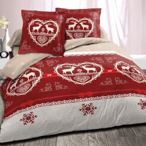 Housse de couette Winter rouge + taies 100 % coton 57 fils 200x200 cm