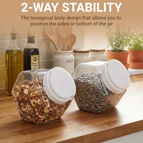 Tarros de plástico para dulces transparentes con forma hexagonal y tapas de rosca herméticas 7