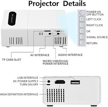 Mini Home Theater HD Projector, US Plug, Remote Control, Supports Smartphone Screen Sharing, Compatible with Smartphone/USB Interface, Suitable for Indoor And Office Use