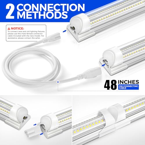 Image of Barrina T8 LED Shop Lights 8FT, 100W 15000LM 6500K, 10 Pack, High Output | 8 Foot for Garage Workshop and Workbench Use, Easy Clip Ceiling Mount, Linkable to 3, V Shape, Aluminum, Clear Cover