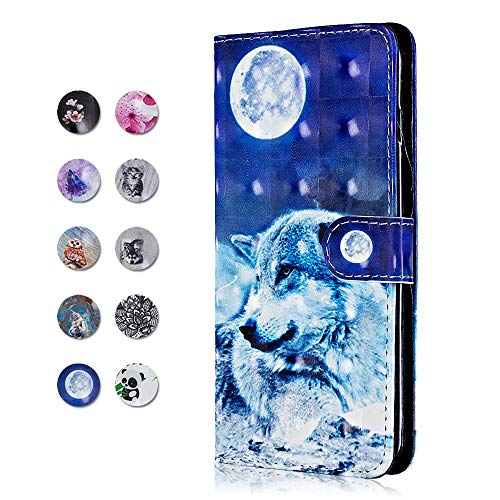 CAXPRO Galaxy A70 Case, PU Leather Full Body Protective Cover Case with Credit Card Holders, Wrist Strap, Magnetic Closure for Samsung Galaxy A70 - Wolf #2