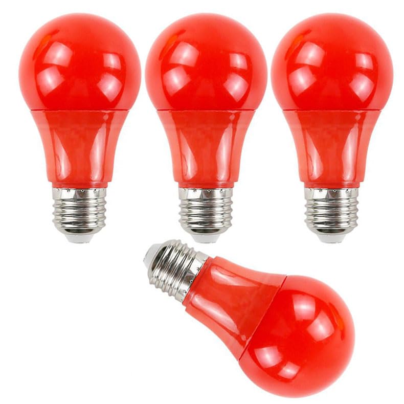 Porch Light Bulb,60 Watt Equivalent,9W A60 LED Bulbs for Halloween Christmas Party Bar Decoration and Home Lighting,Colored Light Bulb with E27 Base,Non-Dimmable,4 Pack (Red)