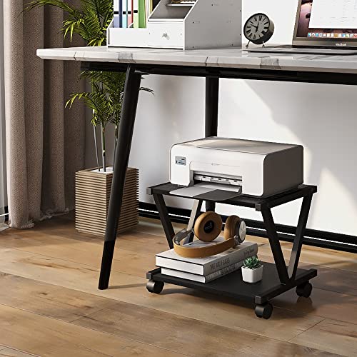 Vedecasa Retro Desktop Printer Stand 2 Double Tiers Wood Printer Shelf Modern Wood Storage Book Shelf Organizor For Home Office Stylish Sturdy V Shaped (Black) #TOP2